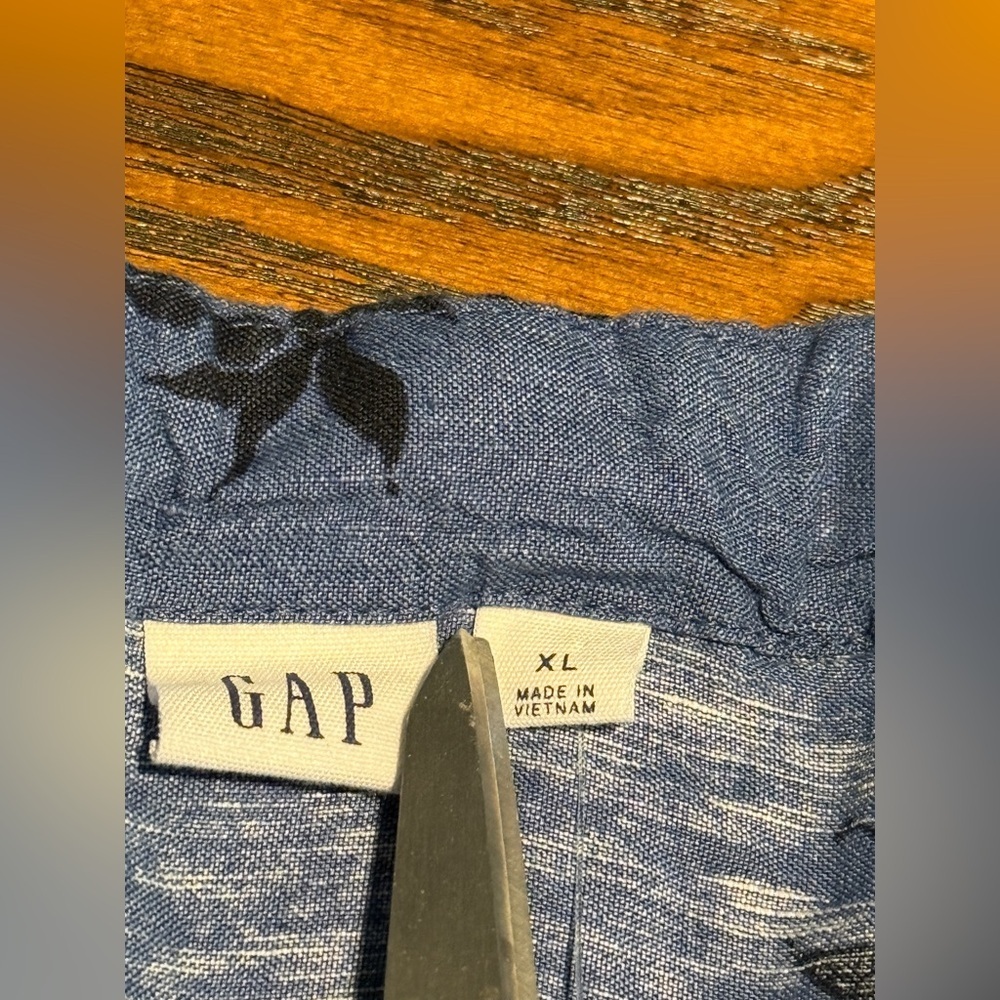 GAP Button Front Tank Top Linen Blend Women's XL Blue Pineapple Tropical Beach - Picture 6 of 15